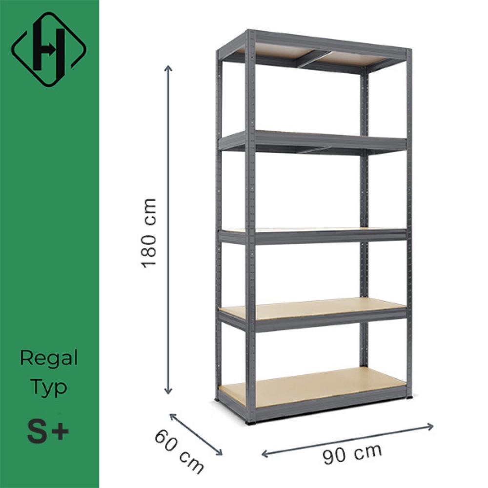 Immagine del prodotto n. 2: Scaffalatura per carichi pesanti HEMMDAL modello S+, grigio grafite - 180 x 90 x 60 cm - fino a 750 kg