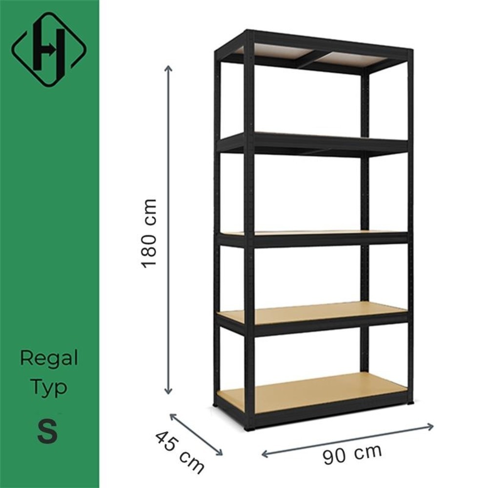 Immagine del prodotto n. 2: Scaffalatura per carichi pesanti HEMMDAL modello S, nero - 180 x 90 x 45 cm - fino a 750 kg