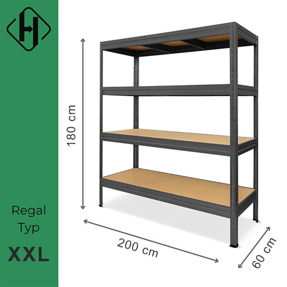 Immagine del prodotto n. 4: Scaffalatura per carichi pesanti HEMMDAL modello XXL, grigio grafite - 177 x 200 x 60 cm - fino a 2.000 kg