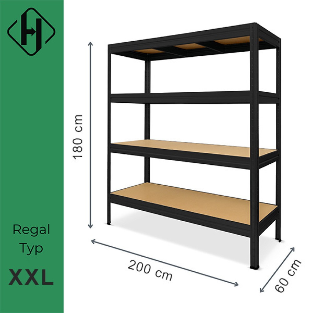 Immagine del prodotto n. 3: Scaffalatura per carichi pesanti HEMMDAL modello XXL, nero - 177 x 200 x 60 cm - fino a 2.000 kg