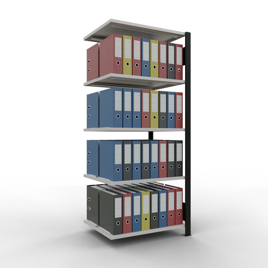 Immagine del prodotto n. 2: Scaffalatura per documenti SCHULTE campata aggiuntiva, a doppio fronte, con spondine centrali, portata per piano 150 kg, nero, HxLxP 1.800 x 750 x 600 mm
