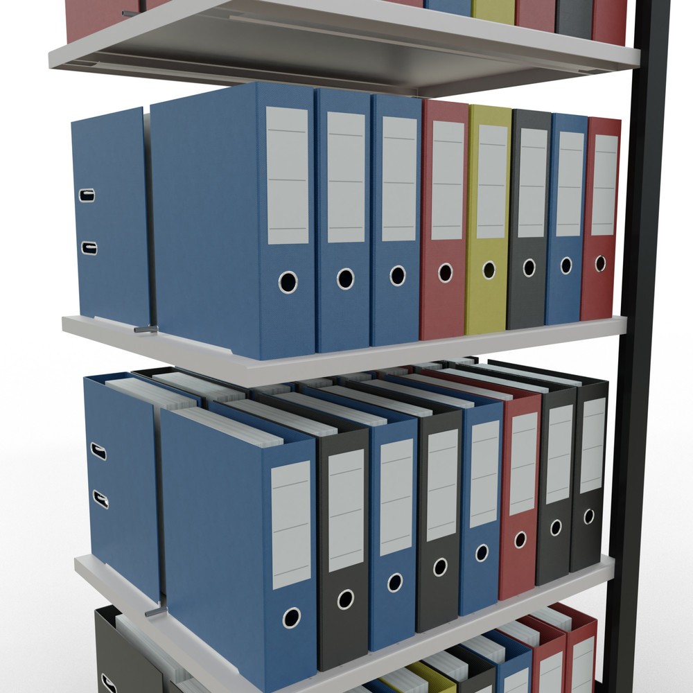 Immagine del prodotto n. 3: Scaffalatura per documenti SCHULTE campata aggiuntiva, a doppio fronte, con spondine centrali, portata per piano 150 kg, nero, HxLxP 1.800 x 750 x 600 mm