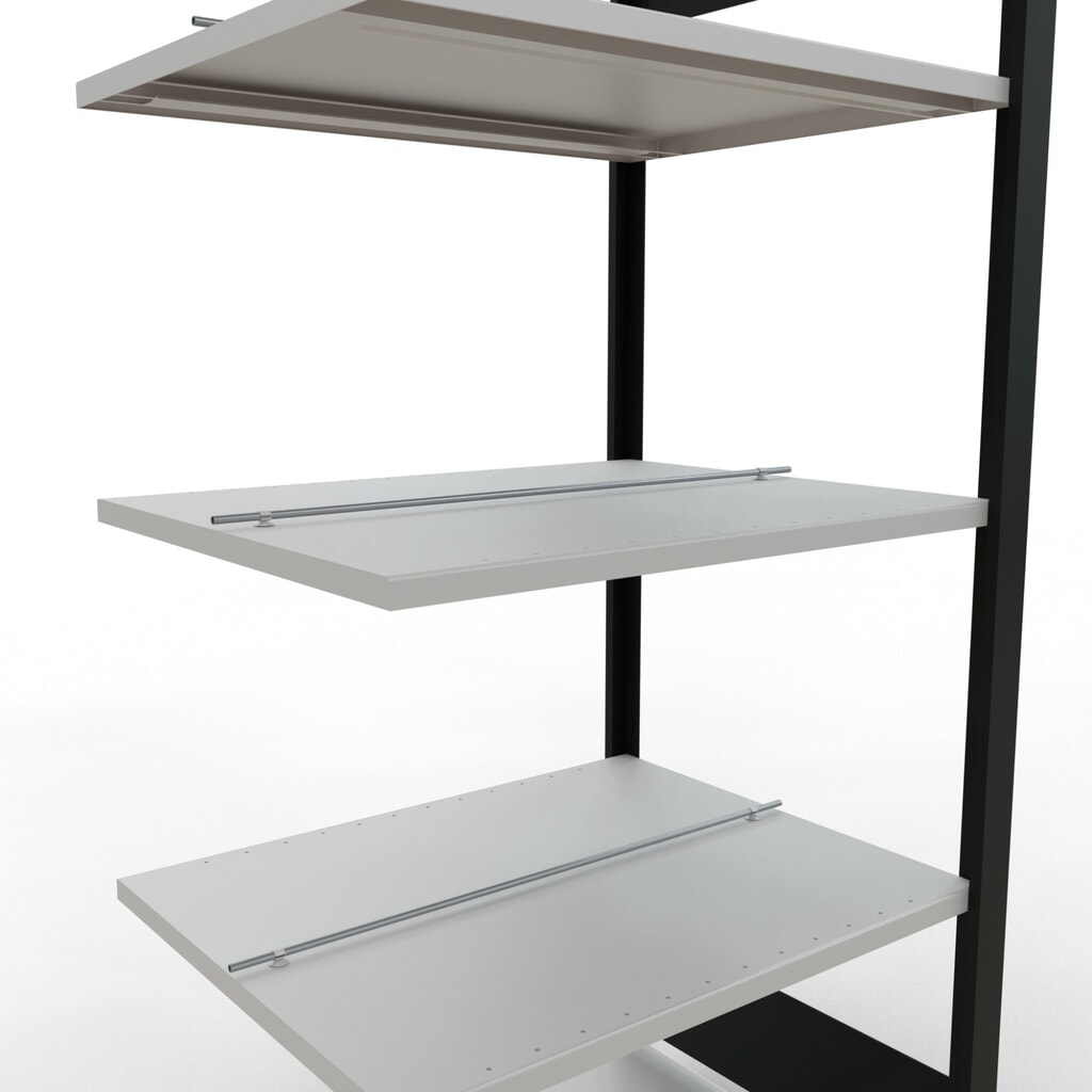 Scaffalatura per documenti SCHULTE campata aggiuntiva, a doppio fronte, con spondine centrali, portata per piano 150 kg, nero, HxLxP 1.800 x 750 x 600 mm Immagine del prodotto n. 4: Scaffalatura per documenti SCHULTE campata aggiuntiva, a doppio fronte, con spondine centrali, portata per piano 150 kg, nero, HxLxP 1.800 x 750 x 600 mm