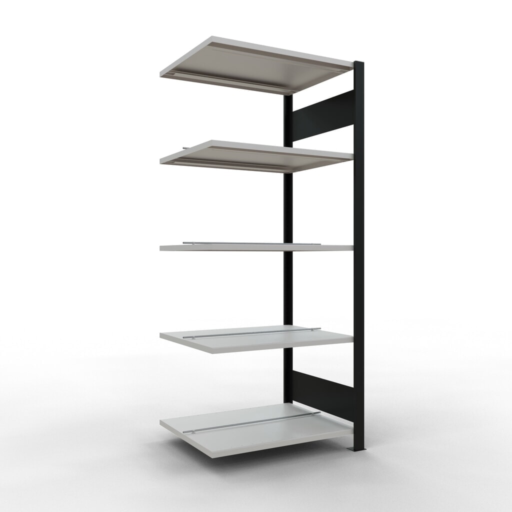 Scaffalatura per documenti SCHULTE campata aggiuntiva, a doppio fronte, con spondine centrali, portata per piano 150 kg, nero, HxLxP 1.800 x 750 x 600 mm Immagine del prodotto: Scaffalatura per documenti SCHULTE campata aggiuntiva, a doppio fronte, con spondine centrali, portata per piano 150 kg, nero, HxLxP 1.800 x 750 x 600 mm