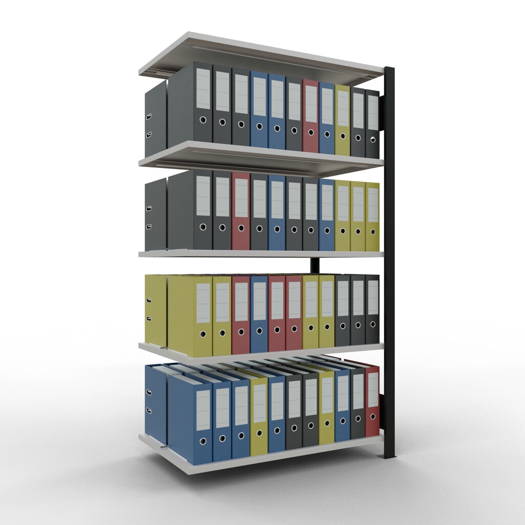 Scaffalatura per documenti SCHULTE campata aggiuntiva, a doppio fronte, con spondine centrali, portata per piano 150 kg, nero, AxLxP 1.800 x 1.000 x 600 mm Immagine del prodotto n. 2: Scaffalatura per documenti SCHULTE campata aggiuntiva, a doppio fronte, con spondine centrali, portata per piano 150 kg, nero, AxLxP 1.800 x 1.000 x 600 mm