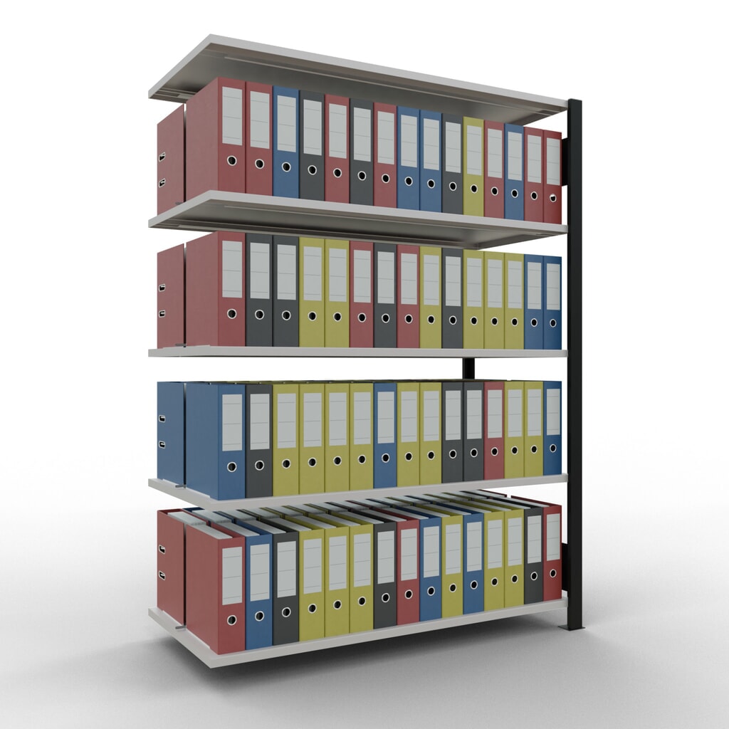 Scaffalatura per documenti SCHULTE campata aggiuntiva, a doppio fronte, con spondine centrali, portata per piano 150 kg, nero, HxLxP 1.800 x 1.300 x 600 mm Immagine del prodotto n. 2: Scaffalatura per documenti SCHULTE campata aggiuntiva, a doppio fronte, con spondine centrali, portata per piano 150 kg, nero, HxLxP 1.800 x 1.300 x 600 mm