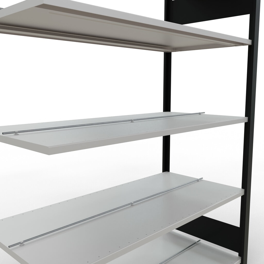 Scaffalatura per documenti SCHULTE campata aggiuntiva, a doppio fronte, con spondine centrali, portata per piano 150 kg, nero, HxLxP 1.800 x 1.300 x 600 mm Immagine del prodotto n. 4: Scaffalatura per documenti SCHULTE campata aggiuntiva, a doppio fronte, con spondine centrali, portata per piano 150 kg, nero, HxLxP 1.800 x 1.300 x 600 mm