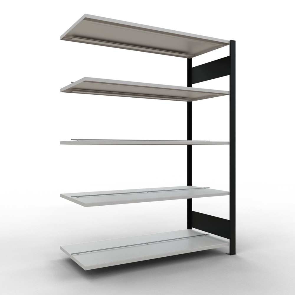 Immagine del prodotto: Scaffalatura per documenti SCHULTE campata aggiuntiva, a doppio fronte, con spondine centrali, portata per piano 150 kg, nero, HxLxP 1.800 x 1.300 x 600 mm