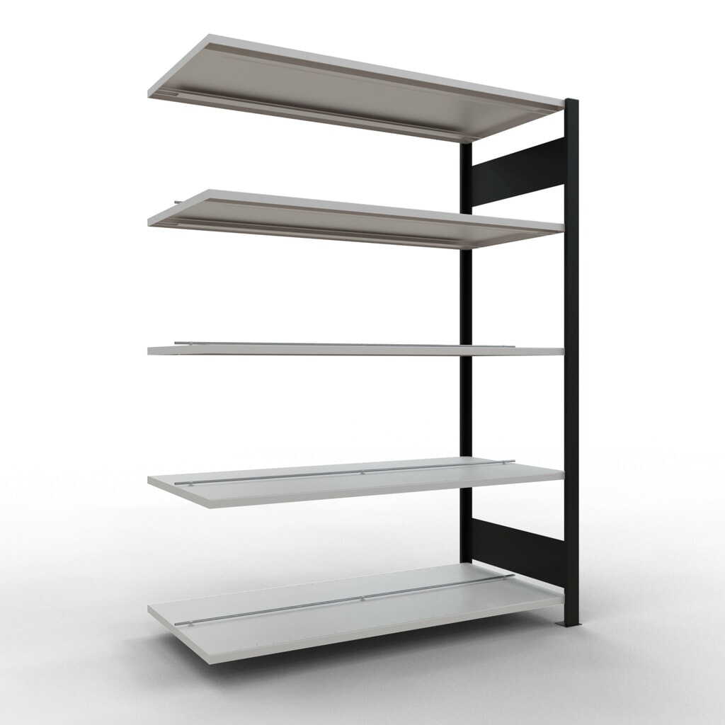Immagine del prodotto: Scaffalatura per documenti SCHULTE campata aggiuntiva, a doppio fronte, con spondine centrali, portata per piano 150 kg, nero, HxLxP 1.800 x 1.300 x 600 mm