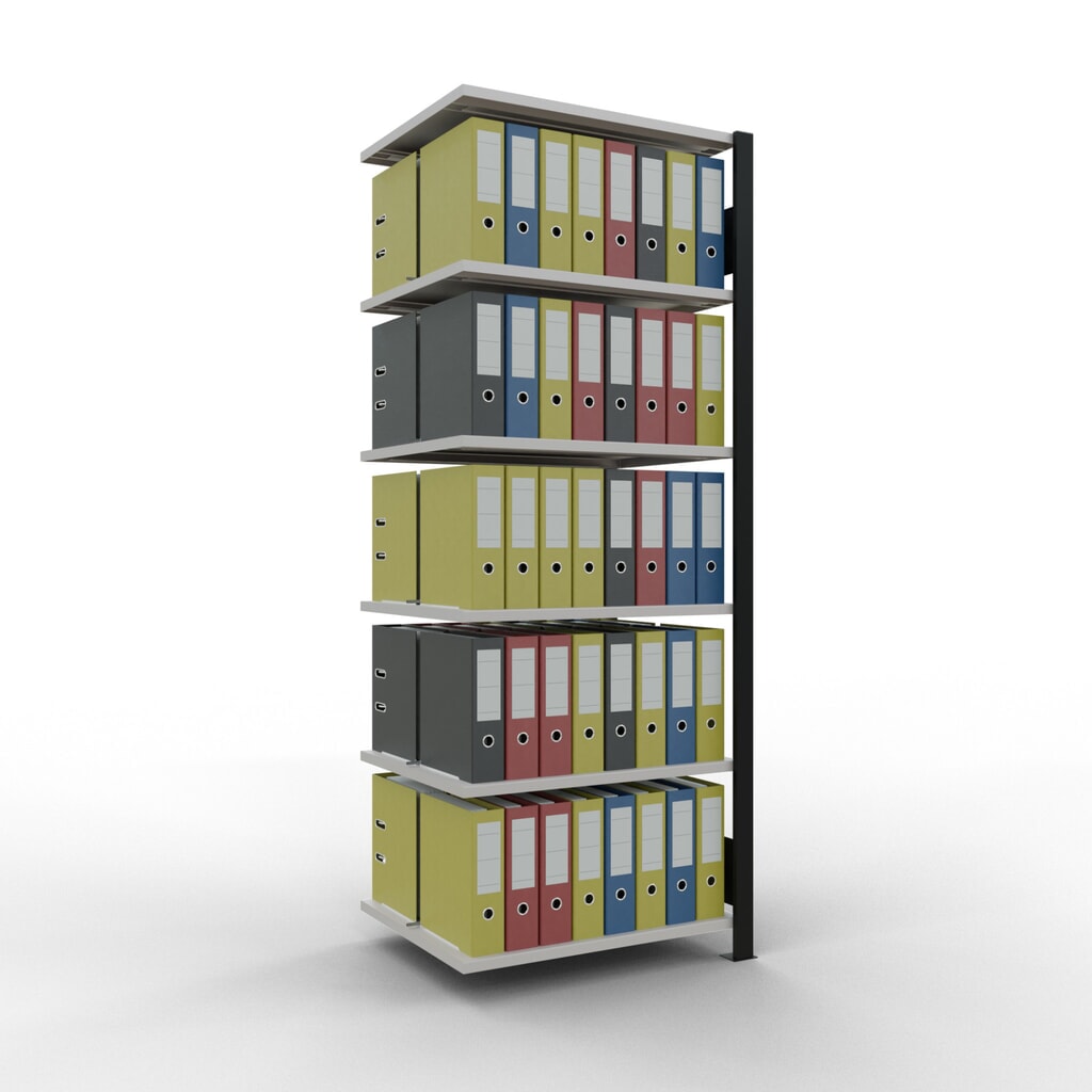 Scaffalatura per documenti SCHULTE campata aggiuntiva, a doppio fronte, con spondine centrali, portata per piano 150 kg, nero, HxLxP 2.000 x 750 x 600 mm Immagine del prodotto n. 2: Scaffalatura per documenti SCHULTE campata aggiuntiva, a doppio fronte, con spondine centrali, portata per piano 150 kg, nero, HxLxP 2.000 x 750 x 600 mm