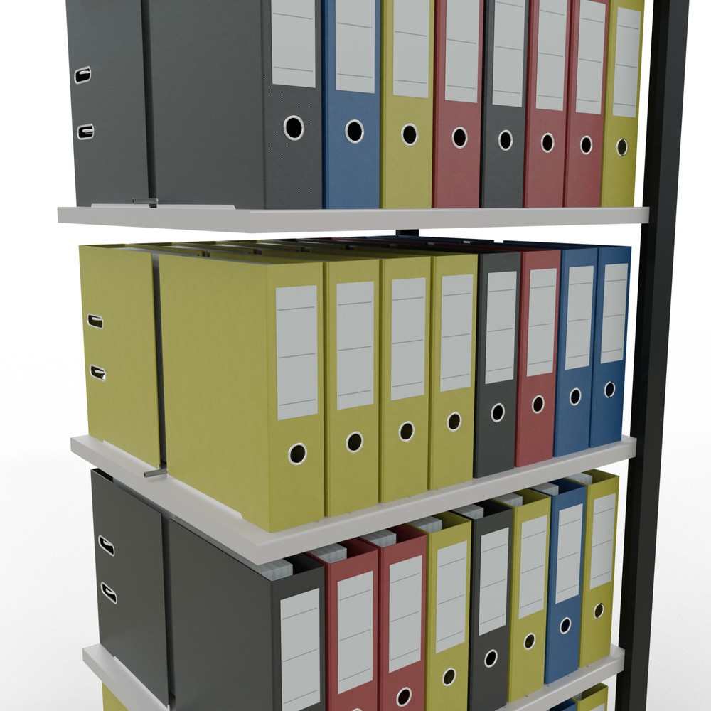 Immagine del prodotto n. 3: Scaffalatura per documenti SCHULTE campata aggiuntiva, a doppio fronte, con spondine centrali, portata per piano 150 kg, nero, HxLxP 2.000 x 750 x 600 mm