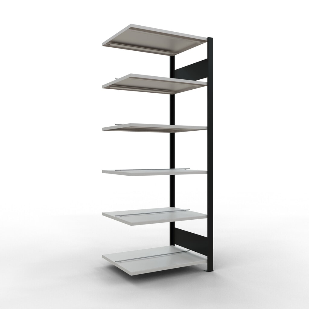 Immagine del prodotto: Scaffalatura per documenti SCHULTE campata aggiuntiva, a doppio fronte, con spondine centrali, portata per piano 150 kg, nero, HxLxP 2.000 x 750 x 600 mm