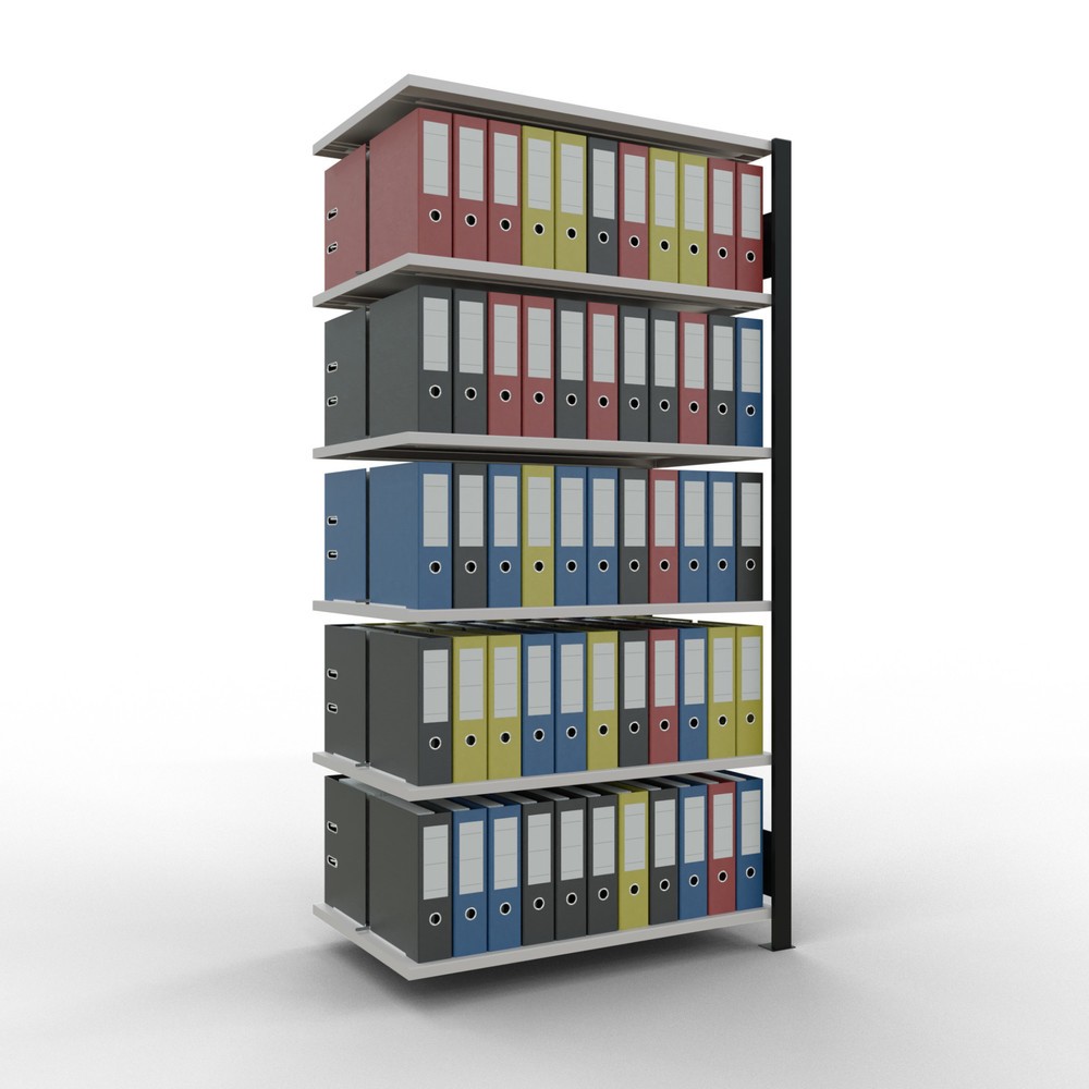 Immagine del prodotto n. 2: Scaffalatura per documenti SCHULTE campata aggiuntiva, a doppio fronte, con spondine centrali, portata per piano 150 kg, nero, AxLxP 2.000 x 1.000 x 600 mm