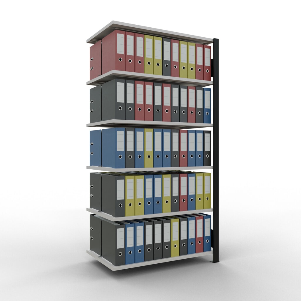 Immagine del prodotto n. 2: Scaffalatura per documenti SCHULTE campata aggiuntiva, a doppio fronte, con spondine centrali, portata per piano 150 kg, nero, AxLxP 2.000 x 1.000 x 600 mm