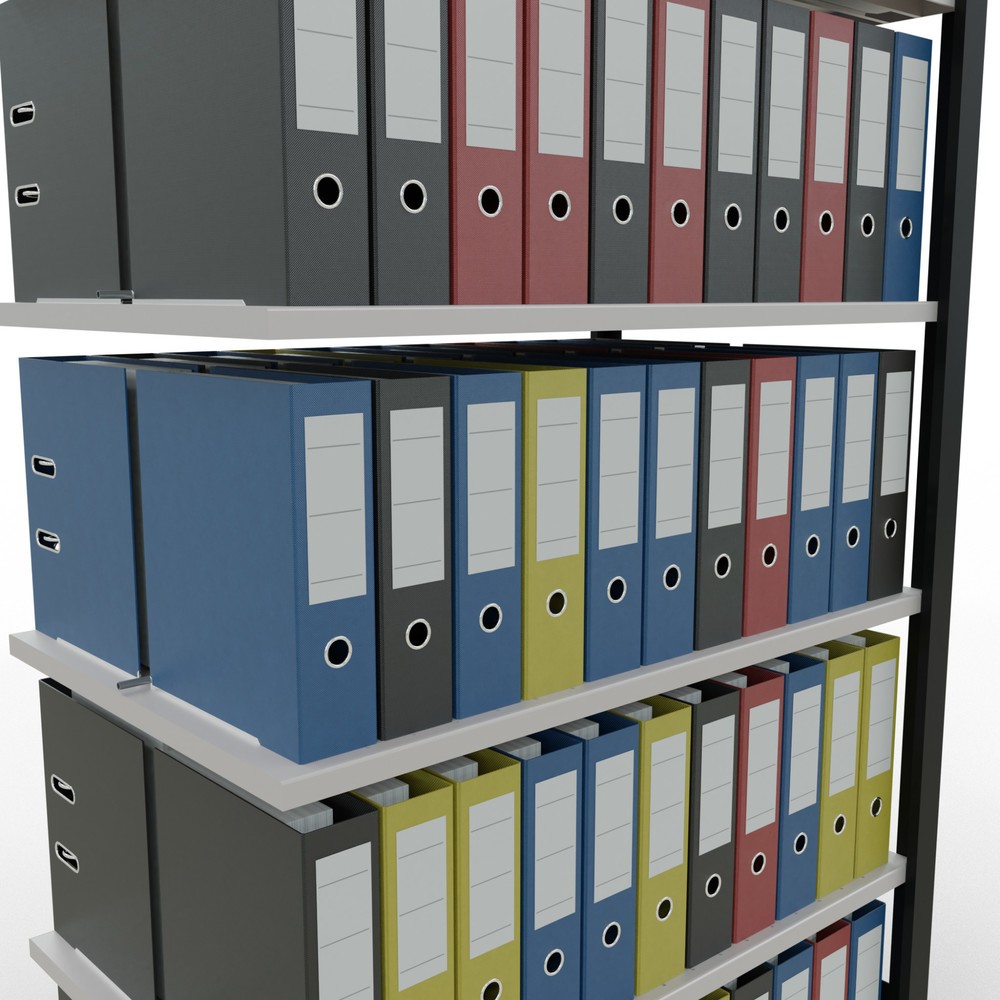 Immagine del prodotto n. 3: Scaffalatura per documenti SCHULTE campata aggiuntiva, a doppio fronte, con spondine centrali, portata per piano 150 kg, nero, AxLxP 2.000 x 1.000 x 600 mm