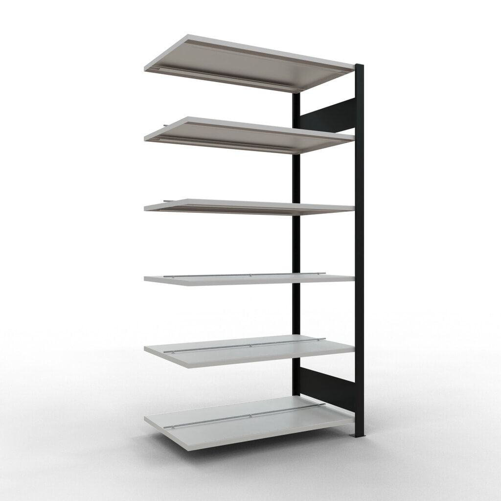 Immagine del prodotto n. 1: Scaffalatura per documenti SCHULTE campata aggiuntiva, a doppio fronte, con spondine centrali, portata per piano 150 kg, nero, AxLxP 2.000 x 1.000 x 600 mm