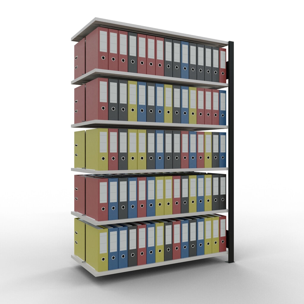Scaffalatura per documenti SCHULTE campata aggiuntiva, a doppio fronte, con spondine centrali, portata per piano 150 kg, nero, AxLxP 2.000 x 1.300 x 600 mm Immagine del prodotto n. 2: Scaffalatura per documenti SCHULTE campata aggiuntiva, a doppio fronte, con spondine centrali, portata per piano 150 kg, nero, AxLxP 2.000 x 1.300 x 600 mm