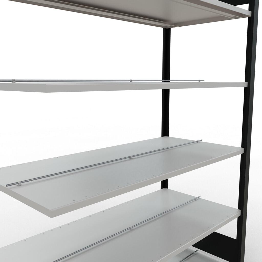 Scaffalatura per documenti SCHULTE campata aggiuntiva, a doppio fronte, con spondine centrali, portata per piano 150 kg, nero, AxLxP 2.000 x 1.300 x 600 mm Immagine del prodotto n. 4: Scaffalatura per documenti SCHULTE campata aggiuntiva, a doppio fronte, con spondine centrali, portata per piano 150 kg, nero, AxLxP 2.000 x 1.300 x 600 mm