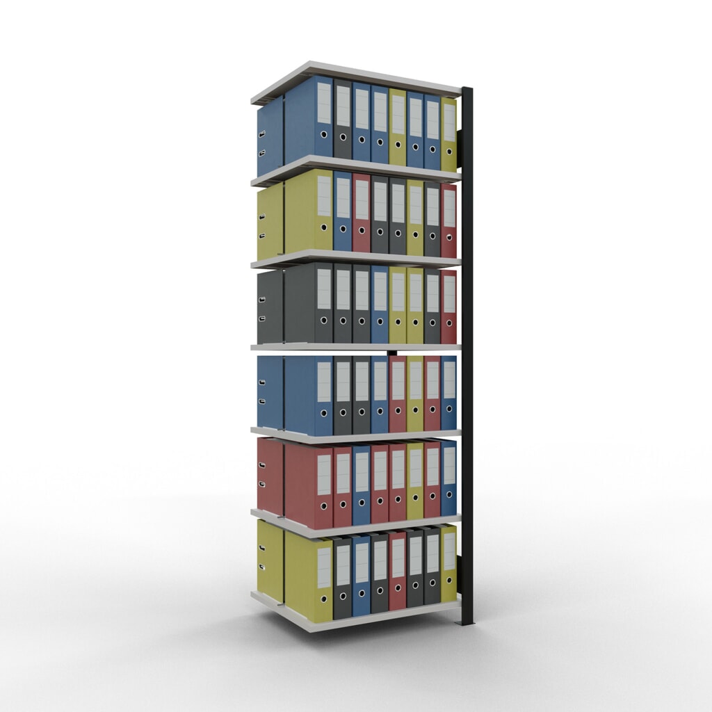 Scaffalatura per documenti SCHULTE campata aggiuntiva, a doppio fronte, con spondine centrali, portata per piano 150 kg, nero, AxLxP 2.300 x 750 x 600 mm Immagine del prodotto n. 2: Scaffalatura per documenti SCHULTE campata aggiuntiva, a doppio fronte, con spondine centrali, portata per piano 150 kg, nero, AxLxP 2.300 x 750 x 600 mm