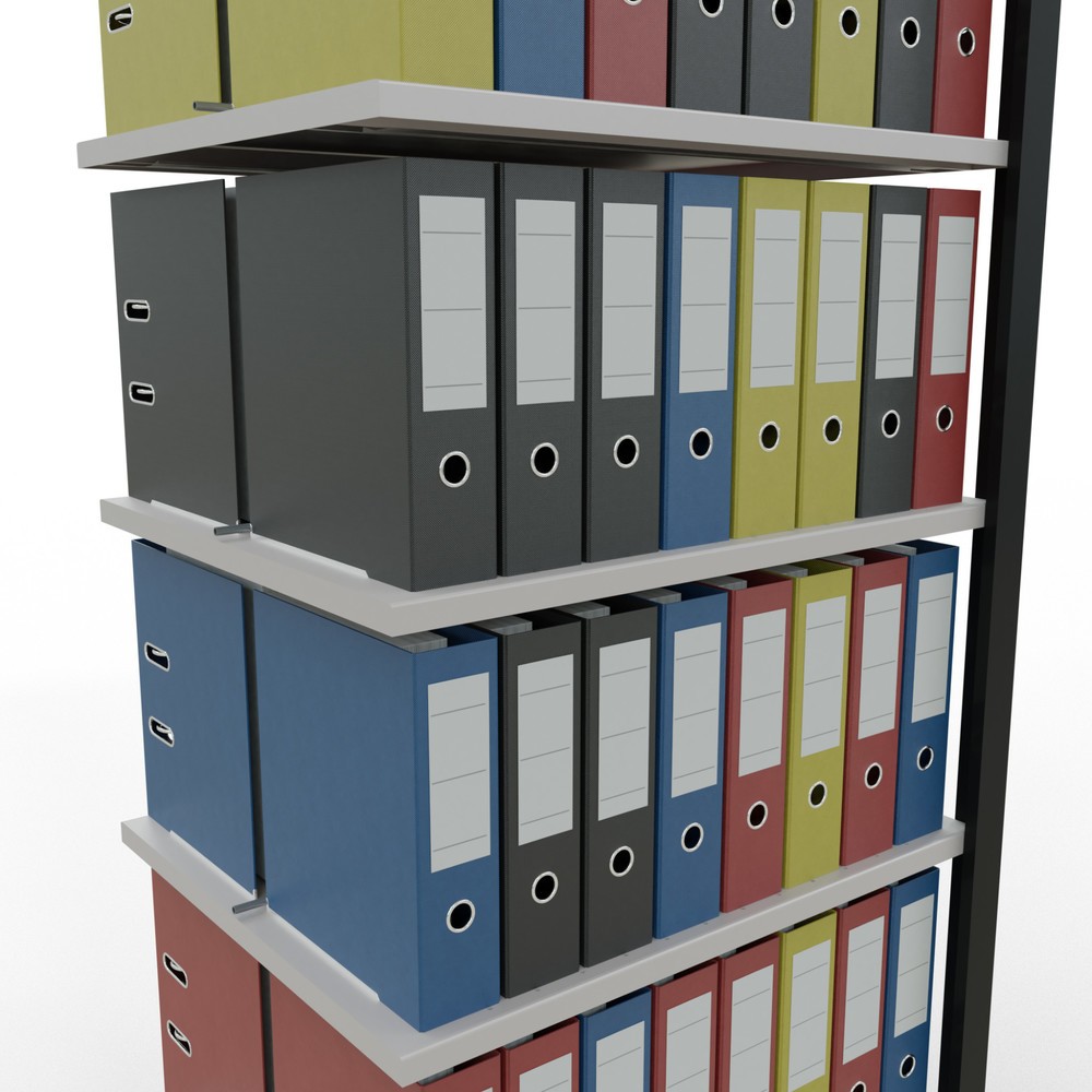 Immagine del prodotto n. 3: Scaffalatura per documenti SCHULTE campata aggiuntiva, a doppio fronte, con spondine centrali, portata per piano 150 kg, nero, AxLxP 2.300 x 750 x 600 mm