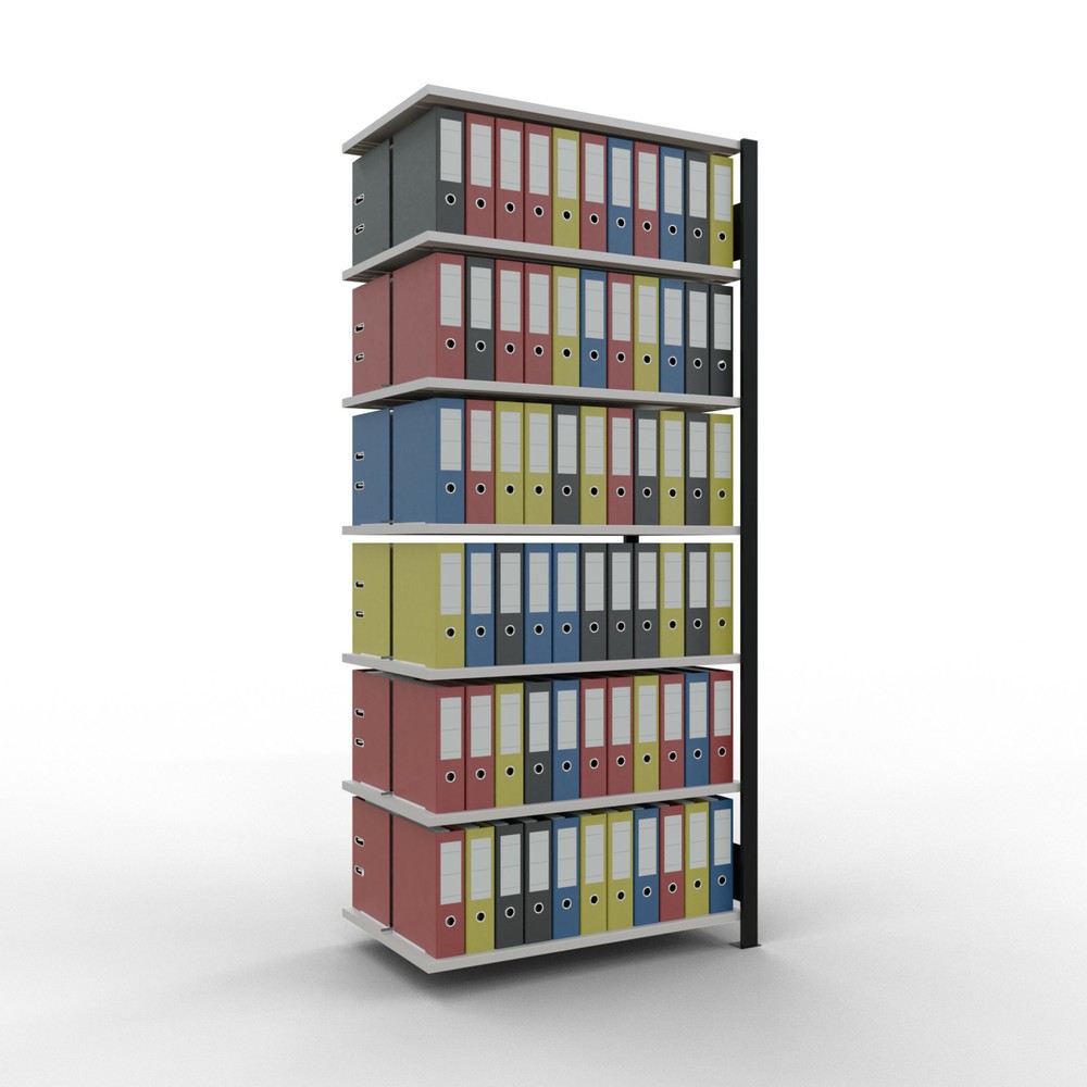 Immagine del prodotto n. 2: Scaffalatura per documenti SCHULTE campata aggiuntiva, a doppio fronte, con spondine centrali, portata per piano 150 kg, nero, AxLxP 2.300 x 1.000 x 600 mm