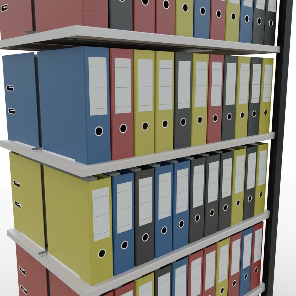 Immagine del prodotto n. 3: Scaffalatura per documenti SCHULTE campata aggiuntiva, a doppio fronte, con spondine centrali, portata per piano 150 kg, nero, AxLxP 2.300 x 1.000 x 600 mm