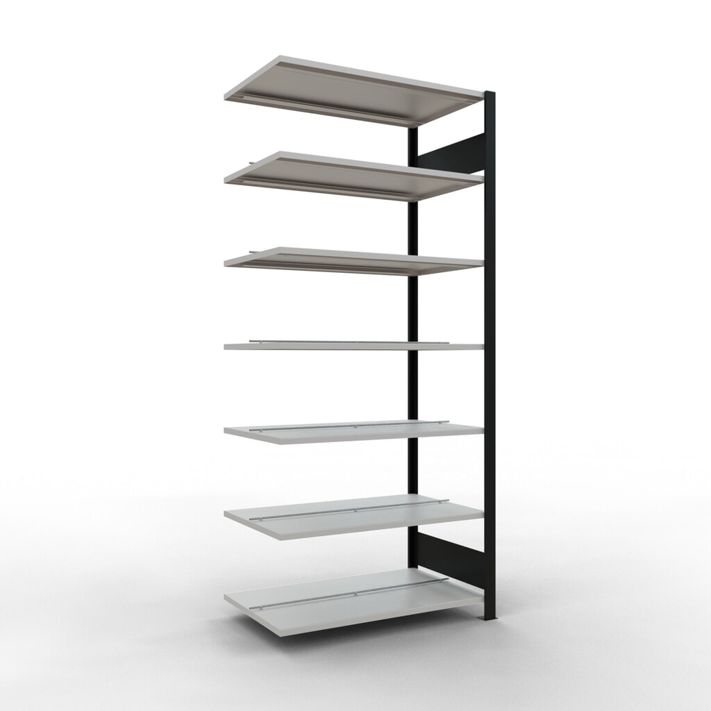 Immagine del prodotto: Scaffalatura per documenti SCHULTE campata aggiuntiva, a doppio fronte, con spondine centrali, portata per piano 150 kg, nero, AxLxP 2.300 x 1.000 x 600 mm