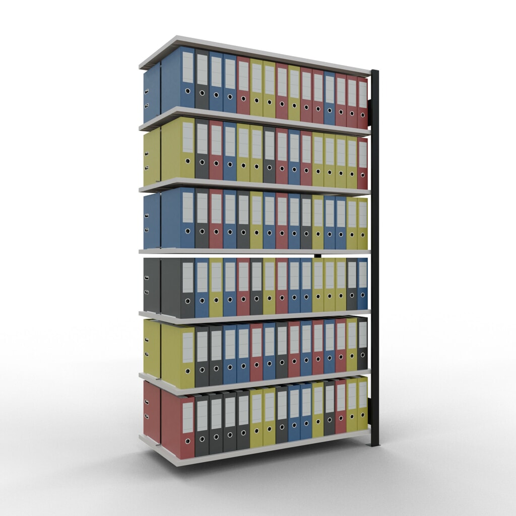 Scaffalatura per documenti SCHULTE campata aggiuntiva, a doppio fronte, con spondine centrali, portata per piano 150 kg, nero, AxLxP 2.300 x 1.300 x 600 mm Immagine del prodotto n. 2: Scaffalatura per documenti SCHULTE campata aggiuntiva, a doppio fronte, con spondine centrali, portata per piano 150 kg, nero, AxLxP 2.300 x 1.300 x 600 mm