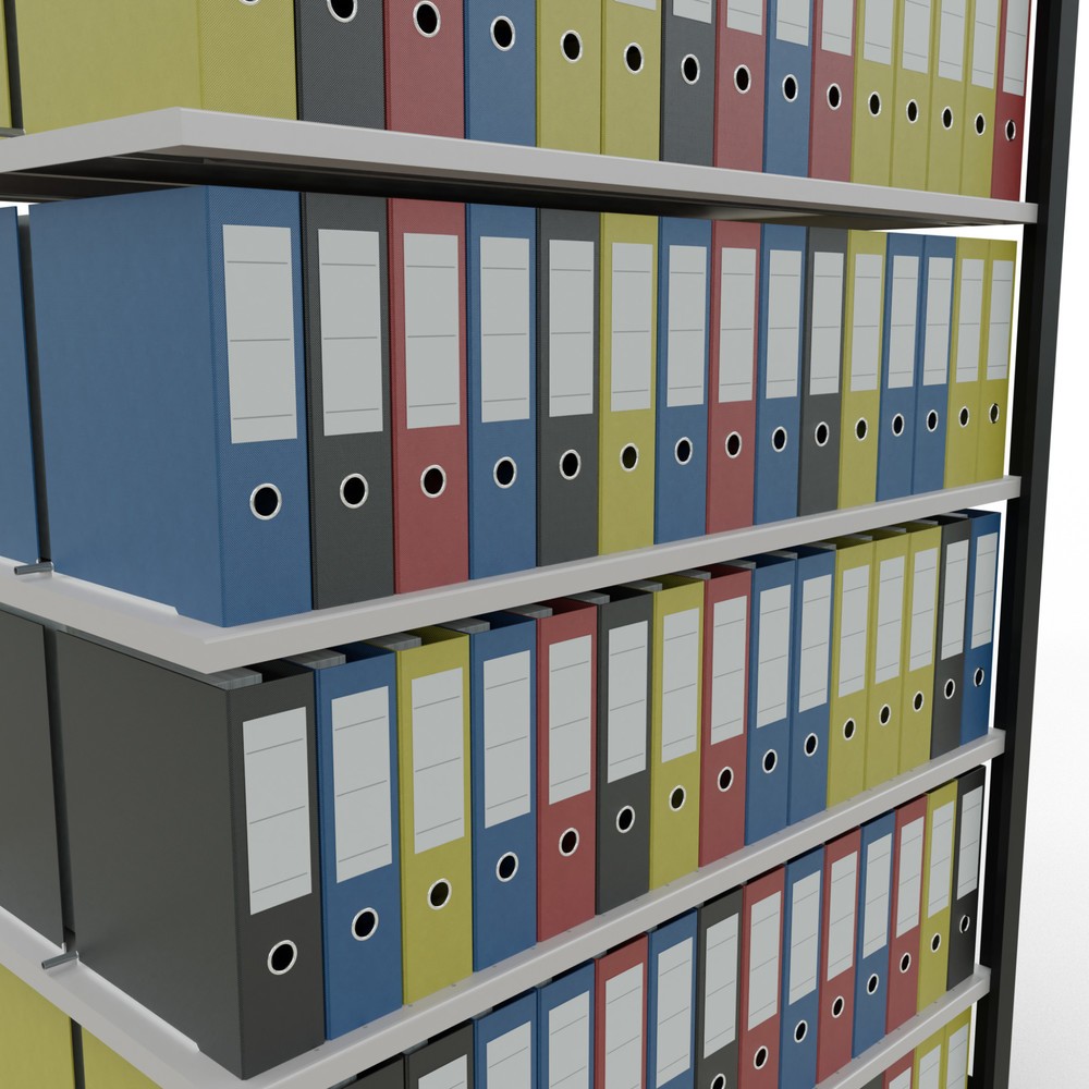 Immagine del prodotto n. 3: Scaffalatura per documenti SCHULTE campata aggiuntiva, a doppio fronte, con spondine centrali, portata per piano 150 kg, nero, AxLxP 2.300 x 1.300 x 600 mm