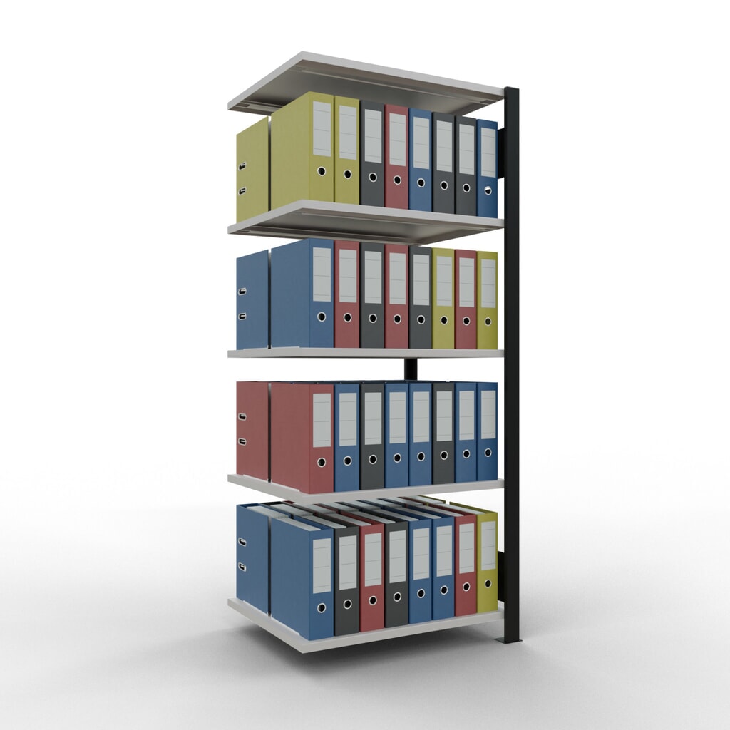 Scaffalatura per documenti SCHULTE campata aggiuntiva, a doppio fronte, senza spondine centrali, portata per piano 150 kg, nero, HxLxP 1.800 x 750 x 600 mm Immagine del prodotto n. 2: Scaffalatura per documenti SCHULTE campata aggiuntiva, a doppio fronte, senza spondine centrali, portata per piano 150 kg, nero, HxLxP 1.800 x 750 x 600 mm