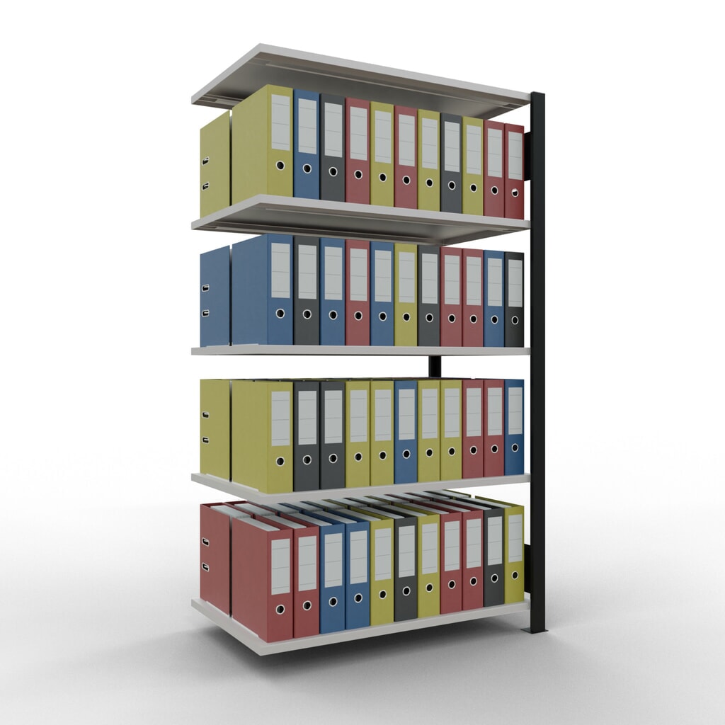 Scaffalatura per documenti SCHULTE campata aggiuntiva, a doppio fronte, senza spondine centrali, portata per piano 150 kg, nero, HxLxP 1.800 x 1.000 x 600 mm Immagine del prodotto n. 2: Scaffalatura per documenti SCHULTE campata aggiuntiva, a doppio fronte, senza spondine centrali, portata per piano 150 kg, nero, HxLxP 1.800 x 1.000 x 600 mm