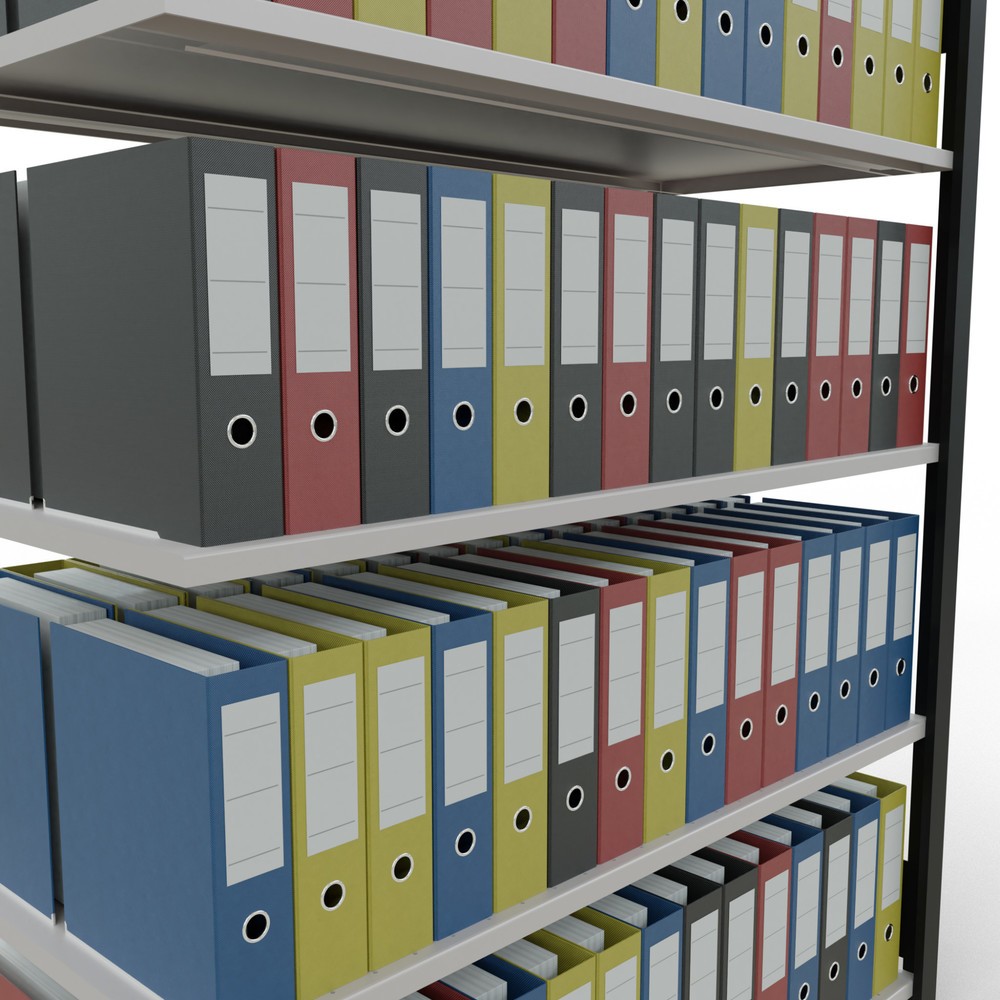 Immagine del prodotto n. 3: Scaffalatura per documenti SCHULTE campata aggiuntiva, a doppio fronte, senza spondine centrali, portata per piano 150 kg, nero, HxLxP 1.800 x 1.300 x 600 mm