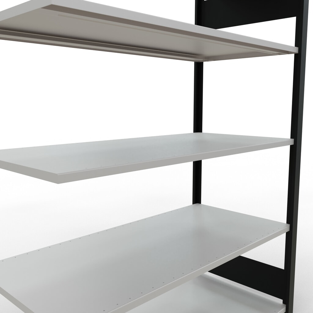 Scaffalatura per documenti SCHULTE campata aggiuntiva, a doppio fronte, senza spondine centrali, portata per piano 150 kg, nero, HxLxP 1.800 x 1.300 x 600 mm Immagine del prodotto n. 4: Scaffalatura per documenti SCHULTE campata aggiuntiva, a doppio fronte, senza spondine centrali, portata per piano 150 kg, nero, HxLxP 1.800 x 1.300 x 600 mm