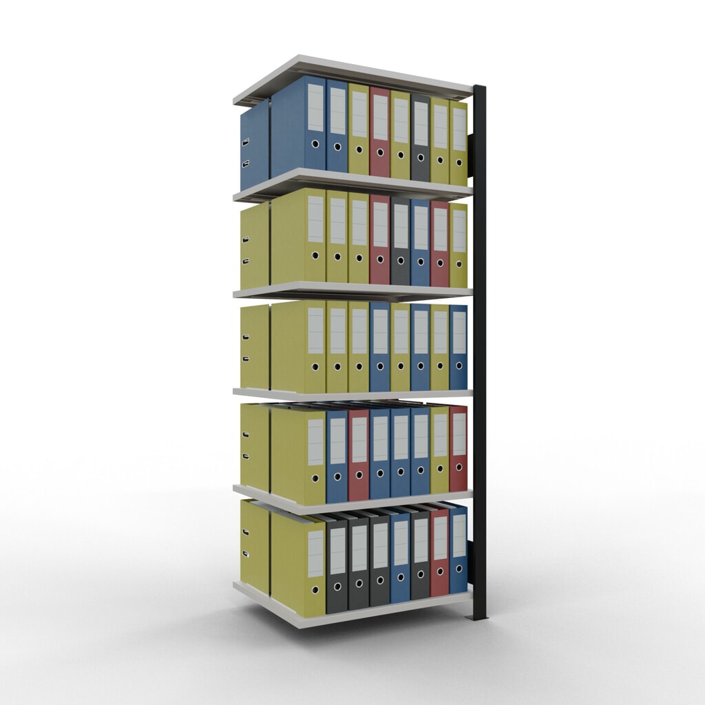 Scaffalatura per documenti SCHULTE campata aggiuntiva, a doppio fronte, senza spondine centrali, portata per piano 150 kg, nero, AxLxP 2.000 x 750 x 600 mm Immagine del prodotto n. 2: Scaffalatura per documenti SCHULTE campata aggiuntiva, a doppio fronte, senza spondine centrali, portata per piano 150 kg, nero, AxLxP 2.000 x 750 x 600 mm