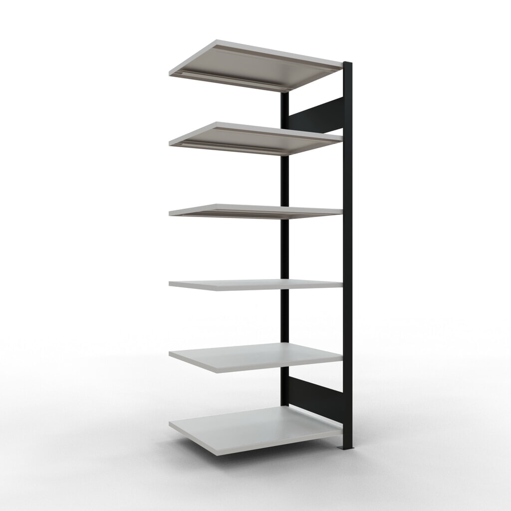Scaffalatura per documenti SCHULTE campata aggiuntiva, a doppio fronte, senza spondine centrali, portata per piano 150 kg, nero, AxLxP 2.000 x 750 x 600 mm Immagine del prodotto: Scaffalatura per documenti SCHULTE campata aggiuntiva, a doppio fronte, senza spondine centrali, portata per piano 150 kg, nero, AxLxP 2.000 x 750 x 600 mm