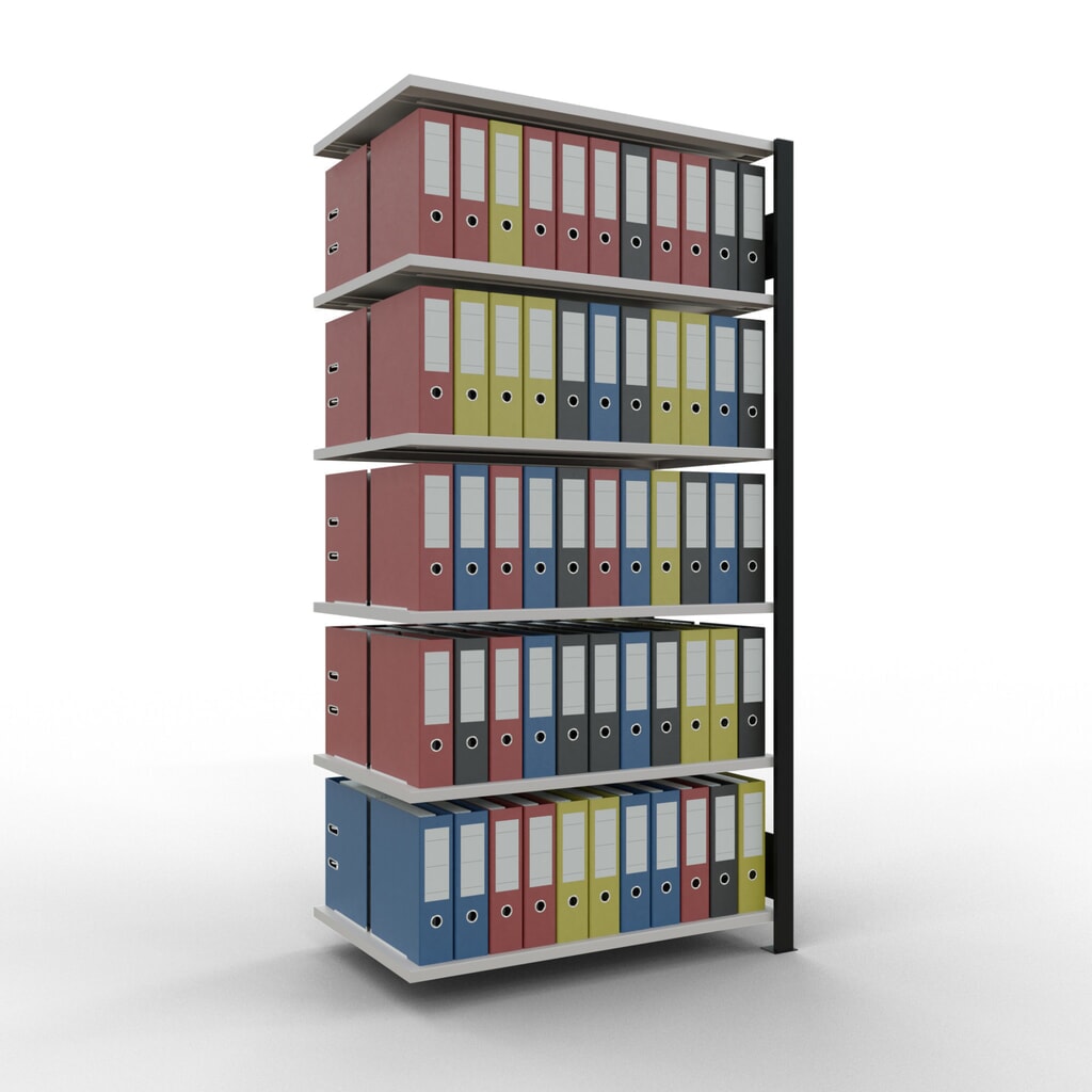 Scaffalatura per documenti SCHULTE campata aggiuntiva, a doppio fronte, senza spondine centrali, portata per piano 150 kg, nero, AxLxP 2.000 x 1.000 x 600 mm Immagine del prodotto n. 2: Scaffalatura per documenti SCHULTE campata aggiuntiva, a doppio fronte, senza spondine centrali, portata per piano 150 kg, nero, AxLxP 2.000 x 1.000 x 600 mm