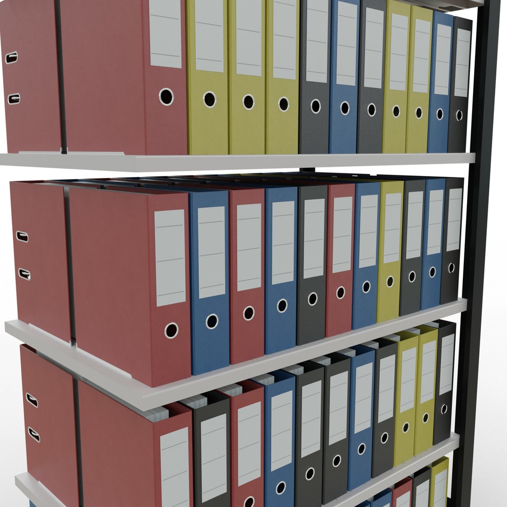 Immagine del prodotto n. 3: Scaffalatura per documenti SCHULTE campata aggiuntiva, a doppio fronte, senza spondine centrali, portata per piano 150 kg, nero, AxLxP 2.000 x 1.000 x 600 mm