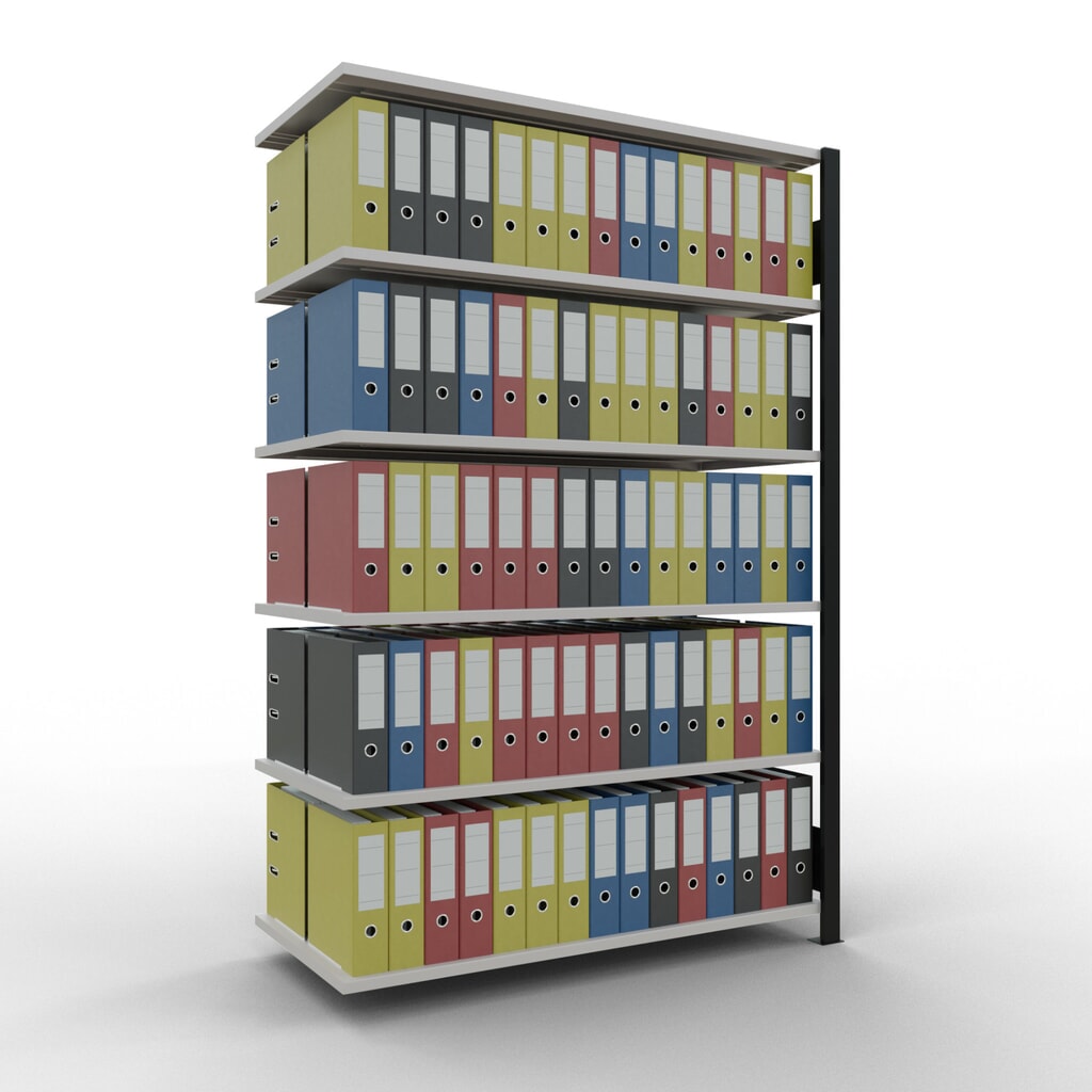 Scaffalatura per documenti SCHULTE campata aggiuntiva, a doppio fronte, senza spondine centrali, portata per piano 150 kg, nero, AxLxP 2.000 x 1.300 x 600 mm Immagine del prodotto n. 2: Scaffalatura per documenti SCHULTE campata aggiuntiva, a doppio fronte, senza spondine centrali, portata per piano 150 kg, nero, AxLxP 2.000 x 1.300 x 600 mm