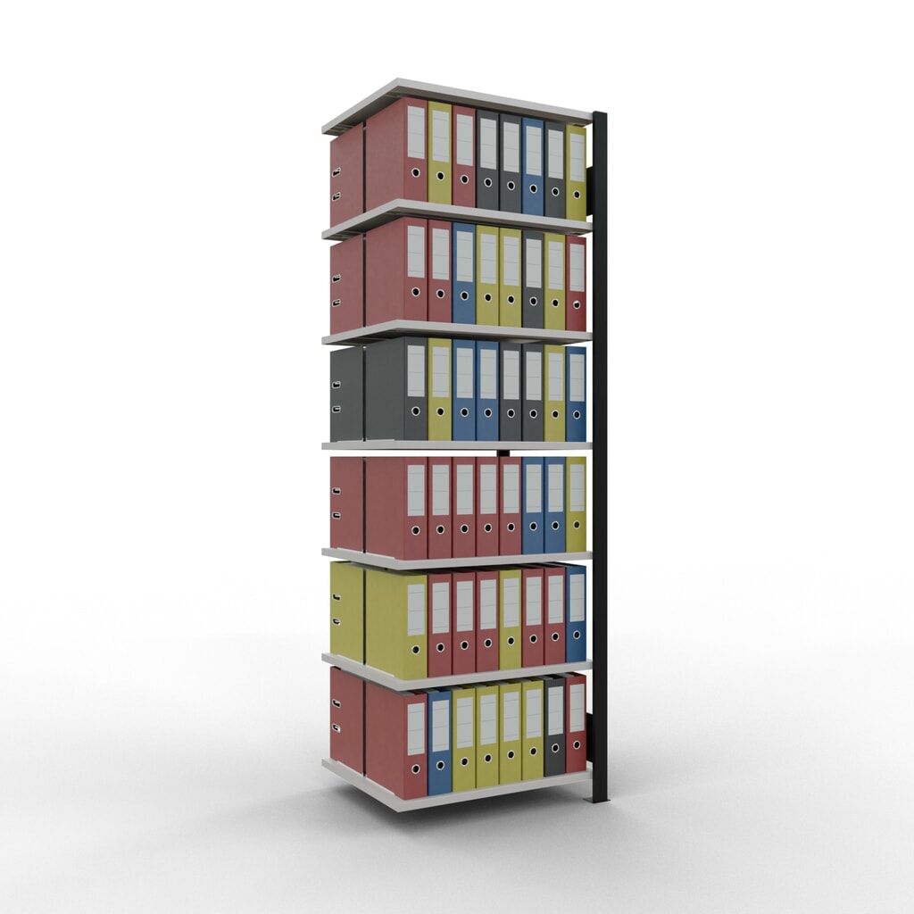 Immagine del prodotto n. 2: Scaffalatura per documenti SCHULTE campata aggiuntiva, a doppio fronte, senza spondine centrali, portata per piano 150 kg, nero, HxLxP 2.300 x 750 x 600 mm