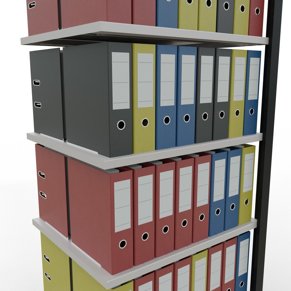 Immagine del prodotto n. 3: Scaffalatura per documenti SCHULTE campata aggiuntiva, a doppio fronte, senza spondine centrali, portata per piano 150 kg, nero, HxLxP 2.300 x 750 x 600 mm