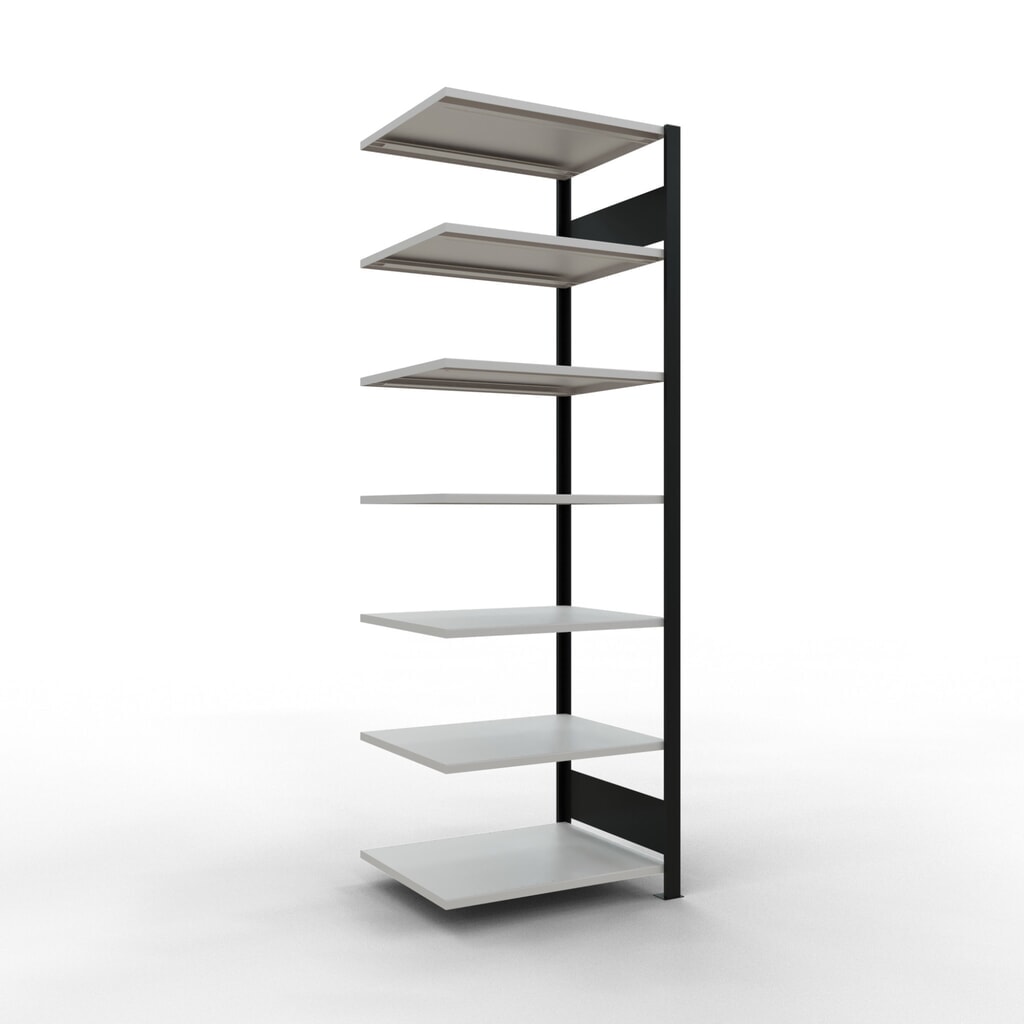 Scaffalatura per documenti SCHULTE campata aggiuntiva, a doppio fronte, senza spondine centrali, portata per piano 150 kg, nero, HxLxP 2.300 x 750 x 600 mm Immagine del prodotto: Scaffalatura per documenti SCHULTE campata aggiuntiva, a doppio fronte, senza spondine centrali, portata per piano 150 kg, nero, HxLxP 2.300 x 750 x 600 mm