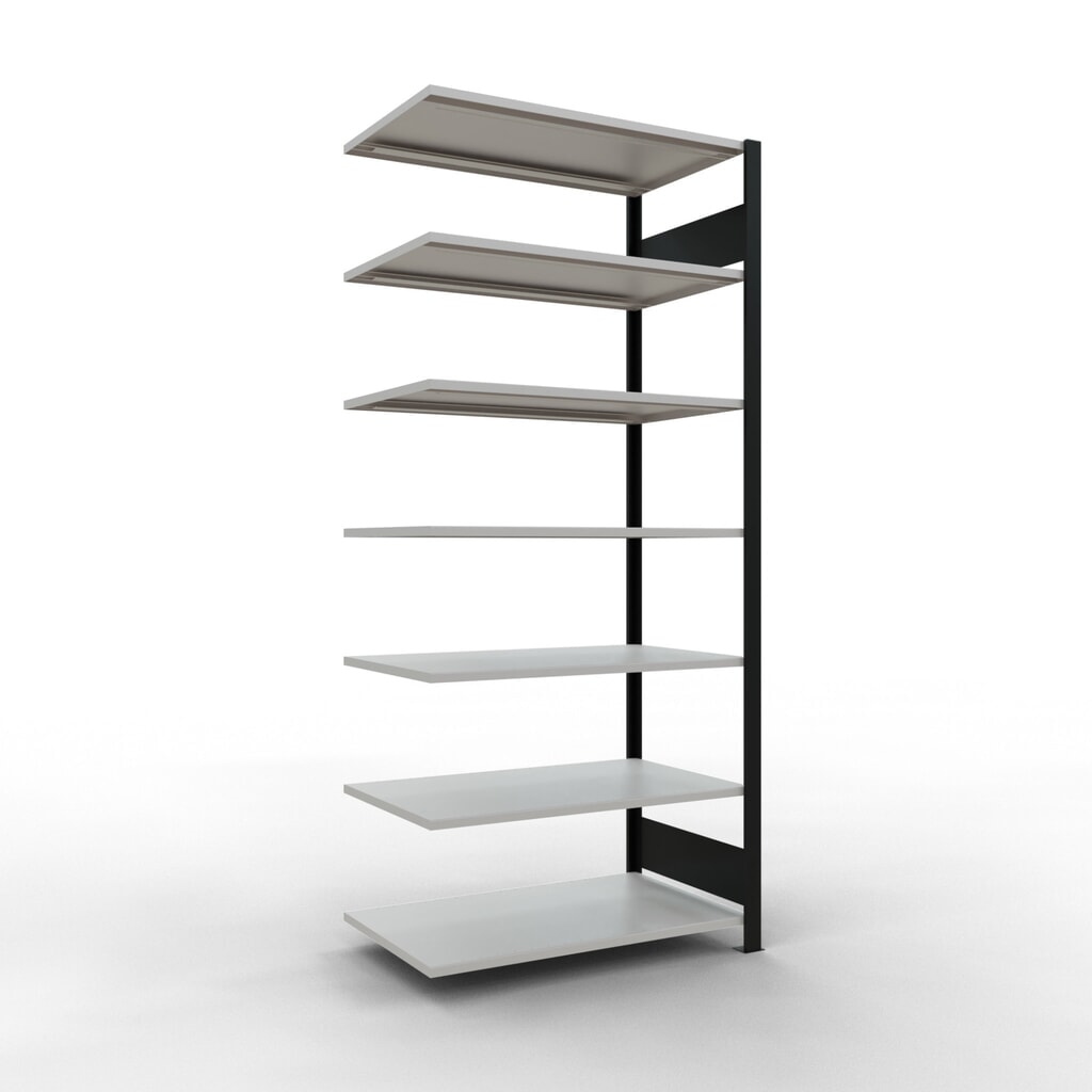 Immagine del prodotto: Scaffalatura per documenti SCHULTE campata aggiuntiva, a doppio fronte, senza spondine centrali, portata per piano 150 kg, nero, AxLxP 2.300 x 1.000 x 600 mm