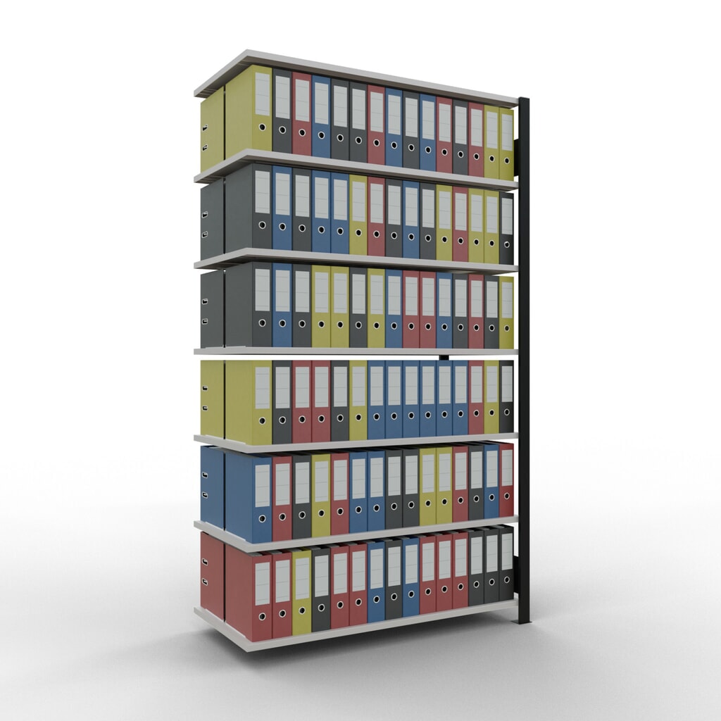 Scaffalatura per documenti SCHULTE campata aggiuntiva, a doppio fronte, senza spondine centrali, portata per piano 150 kg, nero, AxLxP 2.300 x 1.300 x 600 mm Immagine del prodotto n. 2: Scaffalatura per documenti SCHULTE campata aggiuntiva, a doppio fronte, senza spondine centrali, portata per piano 150 kg, nero, AxLxP 2.300 x 1.300 x 600 mm