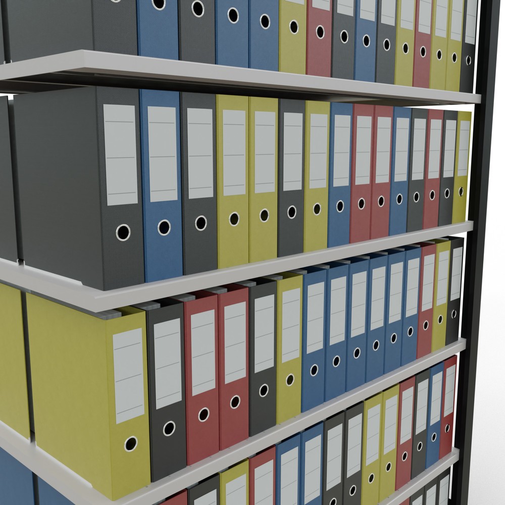 Immagine del prodotto n. 3: Scaffalatura per documenti SCHULTE campata aggiuntiva, a doppio fronte, senza spondine centrali, portata per piano 150 kg, nero, AxLxP 2.300 x 1.300 x 600 mm
