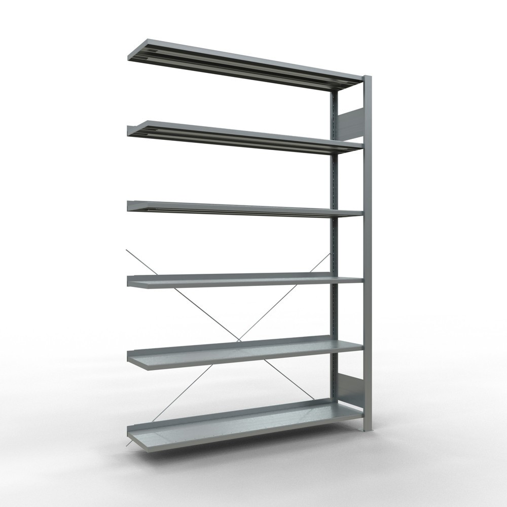 Immagine del prodotto: Scaffalatura per documenti SCHULTE campata aggiuntiva, monofronte, con spondine posteriori, portata per piano 85 kg, AxLxP 2.000 x 1.300 x 300 mm