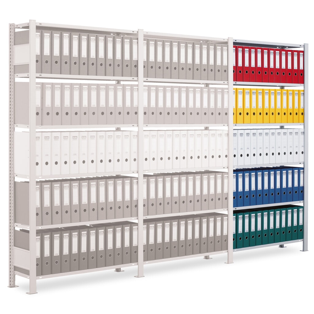 Immagine del prodotto: Scaffalatura per documenti SCHULTE campata aggiuntiva, monofronte, senza spondine posteriori, portata per piano 85 kg, AxLxP 2.500 x 1.000 x 300 mm