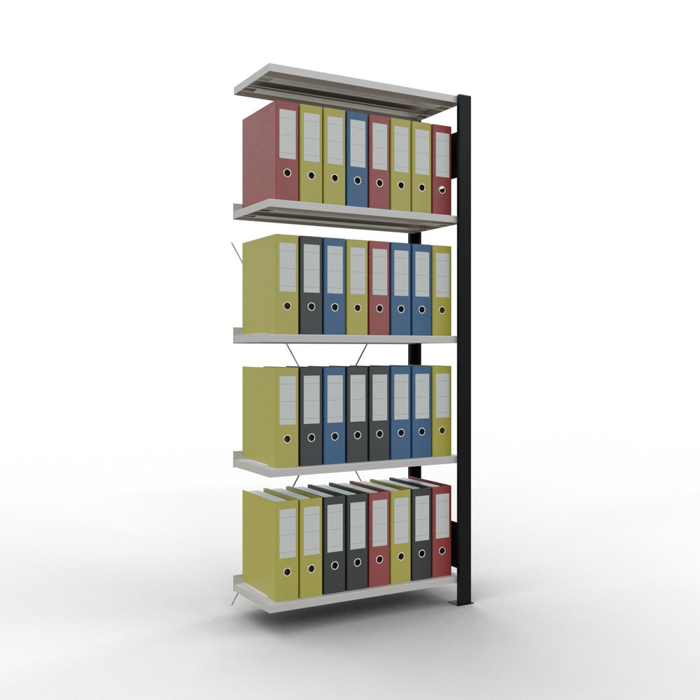 Immagine del prodotto n. 2: Scaffalatura per documenti SCHULTE campata aggiuntiva, monofronte, con spondine posteriori, portata per piano 85 kg, nero, HxLxP 1.800 x 750 x 300 mm