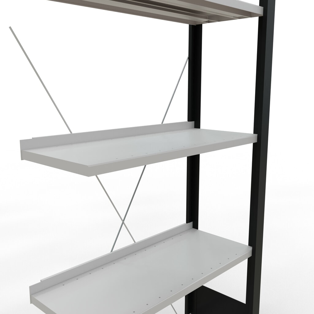 Immagine del prodotto n. 4: Scaffalatura per documenti SCHULTE campata aggiuntiva, monofronte, con spondine posteriori, portata per piano 85 kg, nero, HxLxP 1.800 x 750 x 300 mm