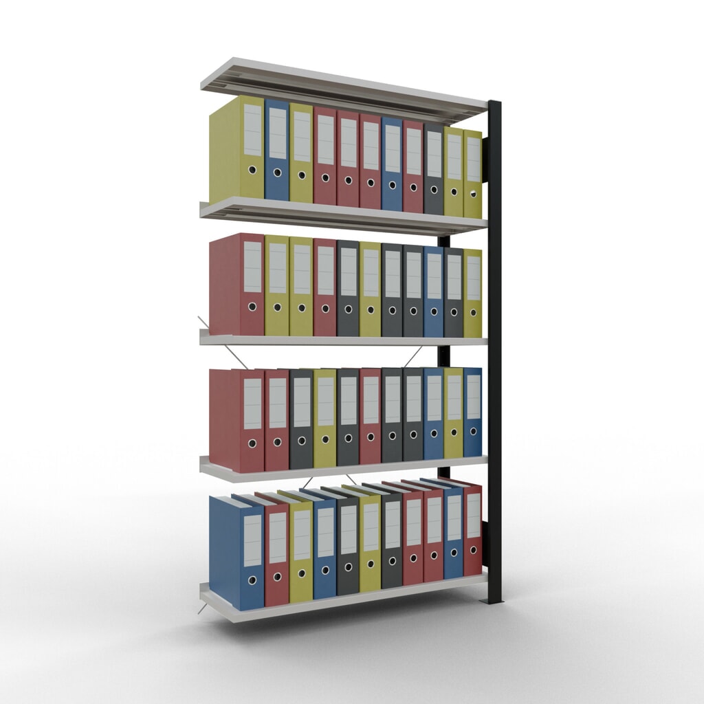Scaffalatura per documenti SCHULTE campata aggiuntiva, monofronte, con spondine posteriori, portata per piano 85 kg, nero, AxLxP 1.800 x 1.000 x 300 mm Immagine del prodotto n. 2: Scaffalatura per documenti SCHULTE campata aggiuntiva, monofronte, con spondine posteriori, portata per piano 85 kg, nero, AxLxP 1.800 x 1.000 x 300 mm