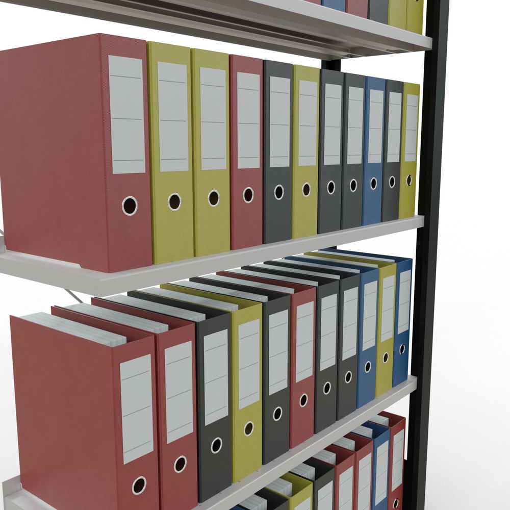 Immagine del prodotto n. 3: Scaffalatura per documenti SCHULTE campata aggiuntiva, monofronte, con spondine posteriori, portata per piano 85 kg, nero, AxLxP 1.800 x 1.000 x 300 mm